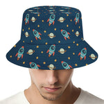 Doodle Rocket Pattern Print Bucket Hat