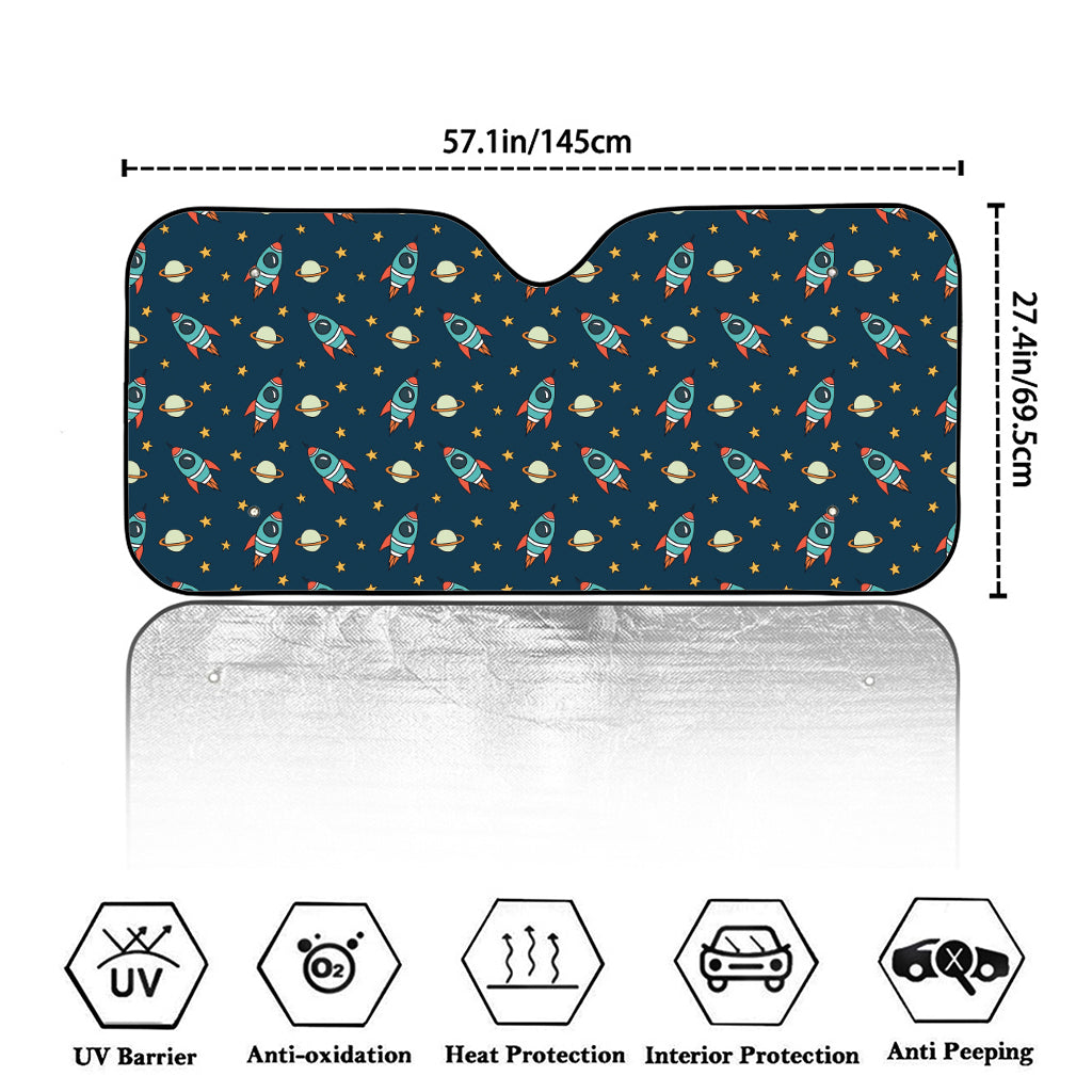 Doodle Rocket Pattern Print Car Windshield Sun Shade