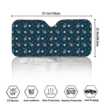 Doodle Rocket Pattern Print Car Windshield Sun Shade