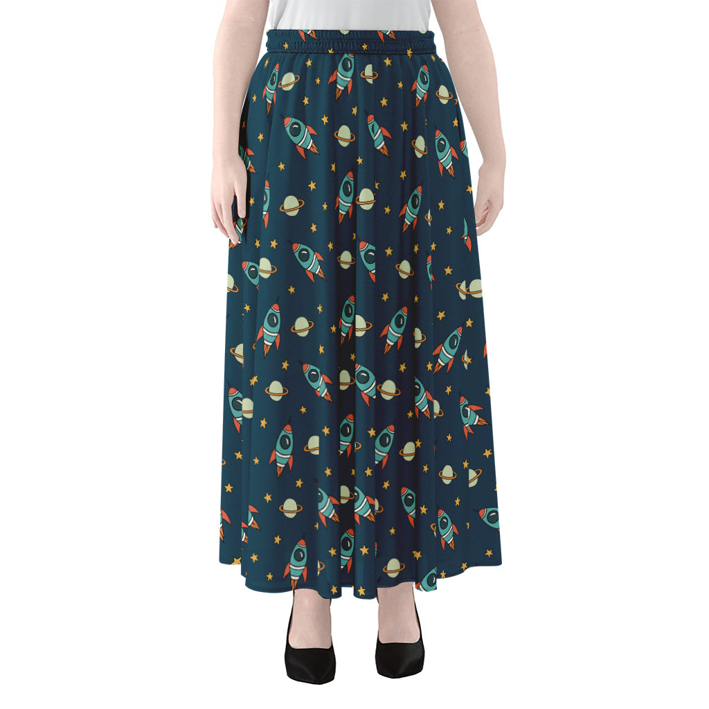 Doodle Rocket Pattern Print Chiffon Maxi Skirt