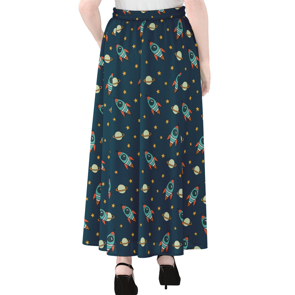 Doodle Rocket Pattern Print Chiffon Maxi Skirt