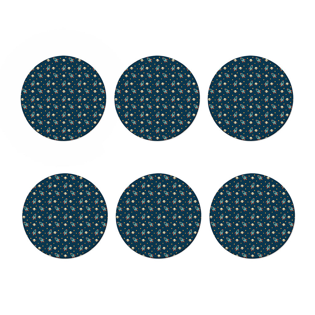 Doodle Rocket Pattern Print Coaster Set