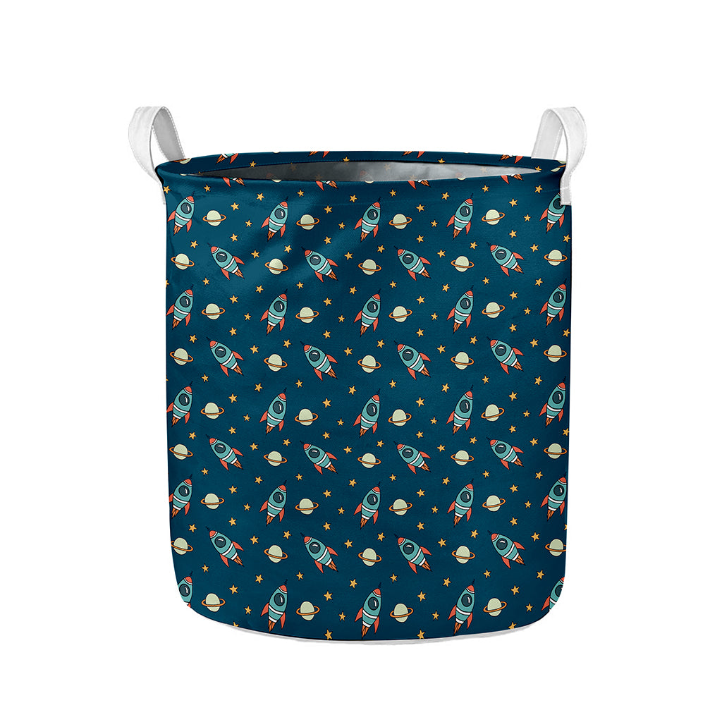 Doodle Rocket Pattern Print Collapsible Laundry Basket