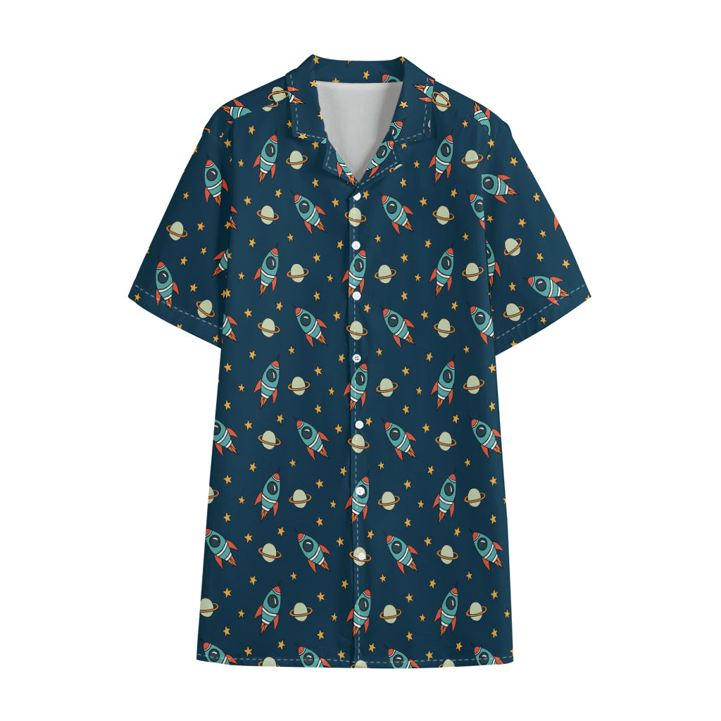 Doodle Rocket Pattern Print Cotton Hawaiian Shirt