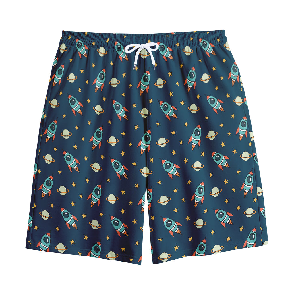 Doodle Rocket Pattern Print Cotton Shorts