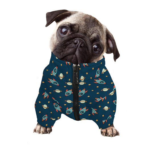 Doodle Rocket Pattern Print Dog Zip Up Jacket
