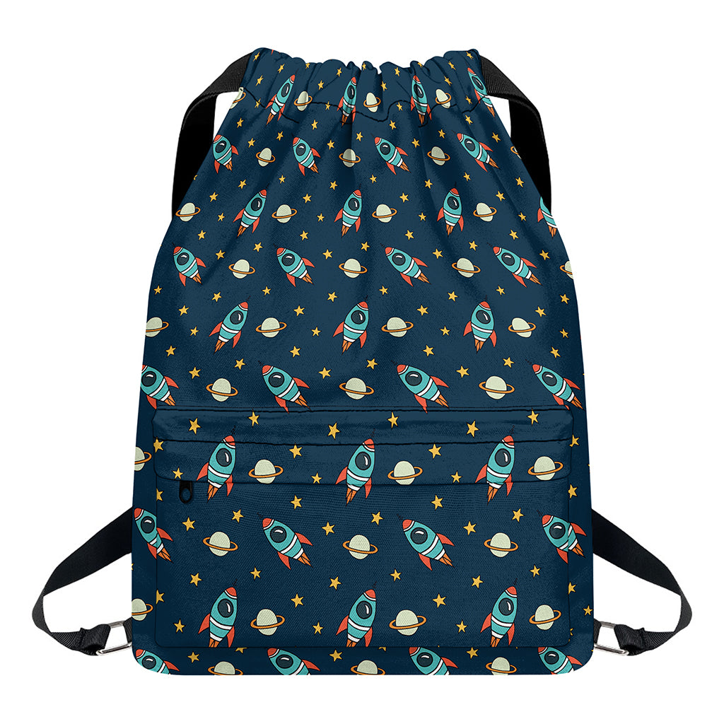 Doodle Rocket Pattern Print Drawstring Backpack