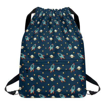 Doodle Rocket Pattern Print Drawstring Backpack