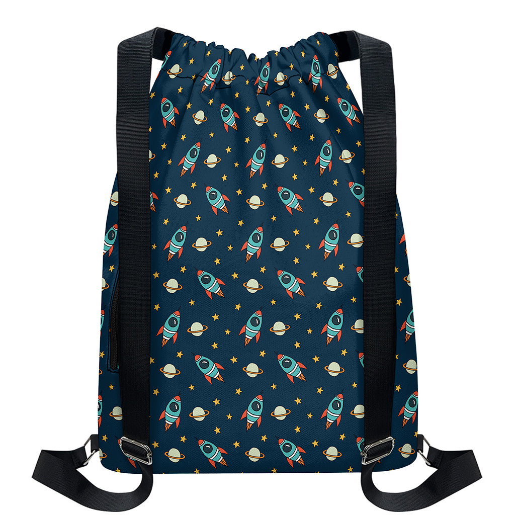 Doodle Rocket Pattern Print Drawstring Backpack