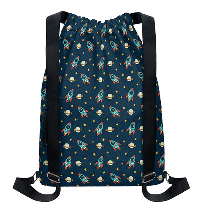 Doodle Rocket Pattern Print Drawstring Backpack