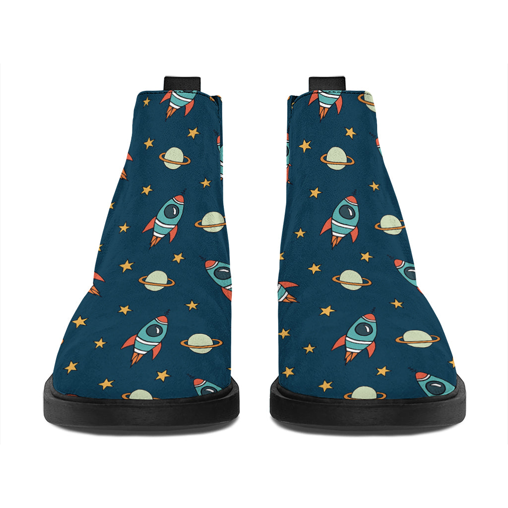 Doodle Rocket Pattern Print Flat Ankle Boots