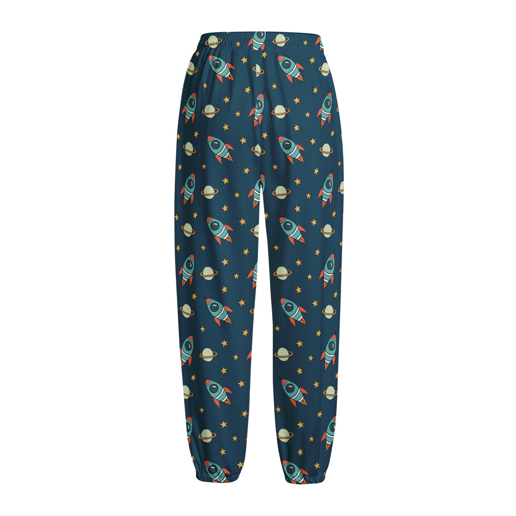 Doodle Rocket Pattern Print Fleece Lined Knit Pants