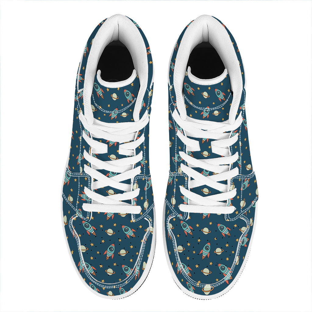 Doodle Rocket Pattern Print High Top Leather Sneakers