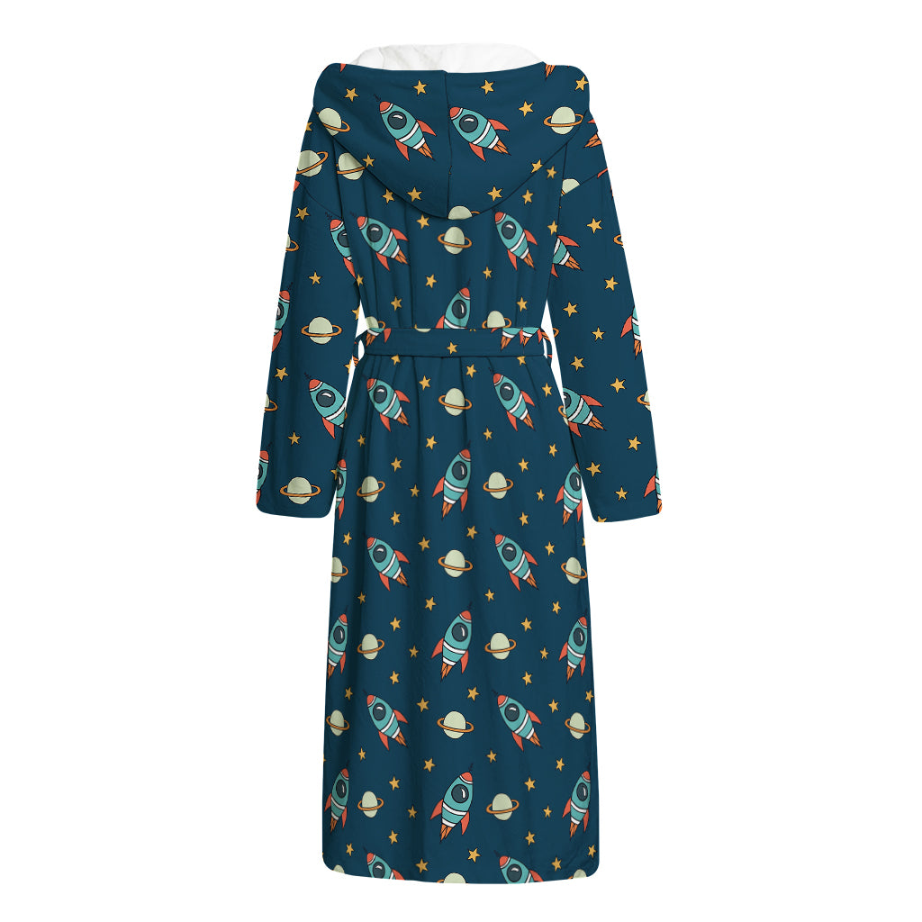 Doodle Rocket Pattern Print Hooded Bathrobe