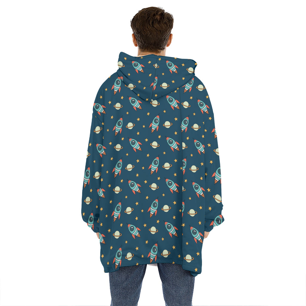 Doodle Rocket Pattern Print Hoodie Blanket