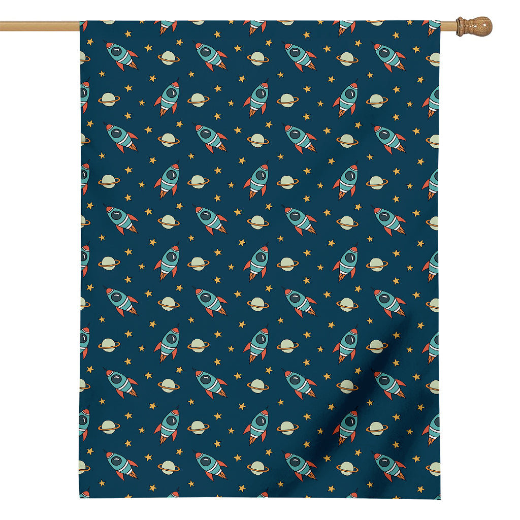 Doodle Rocket Pattern Print House Flag