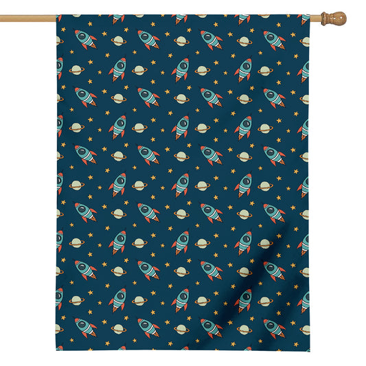 Doodle Rocket Pattern Print House Flag