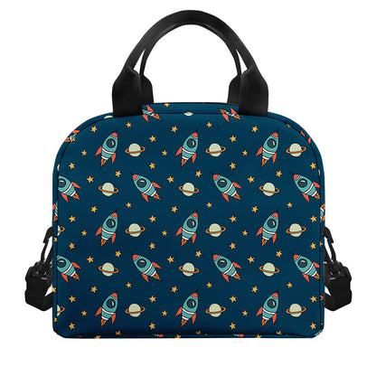 Doodle Rocket Pattern Print Insulated Lunch Bag
