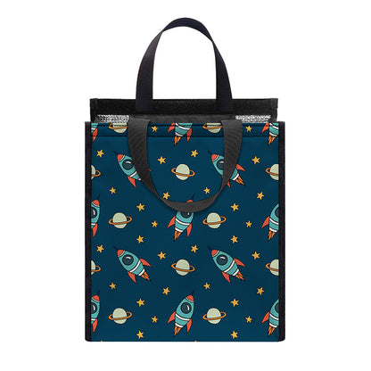 Doodle Rocket Pattern Print Insulated Lunch Tote