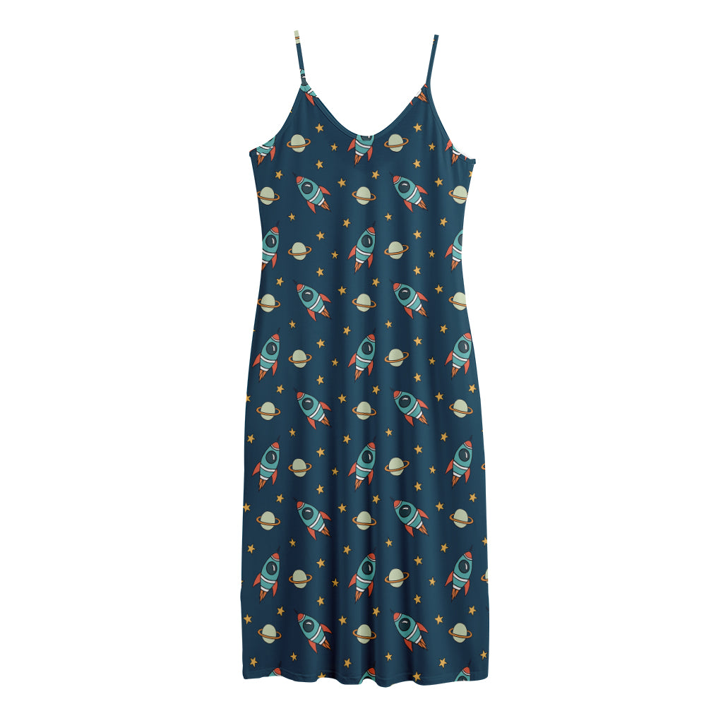Doodle Rocket Pattern Print Jersey Midi Cami Dress