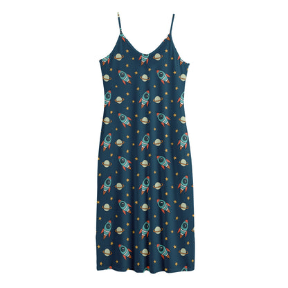 Doodle Rocket Pattern Print Jersey Midi Cami Dress