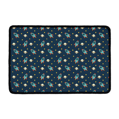 Doodle Rocket Pattern Print Kitchen Mat