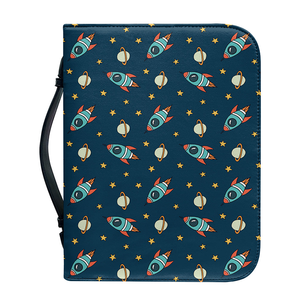 Doodle Rocket Pattern Print Leather Bible Cover