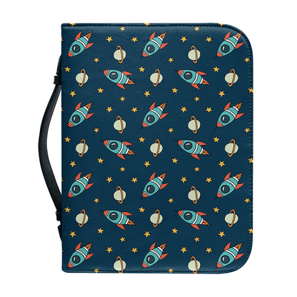 Doodle Rocket Pattern Print Leather Bible Cover