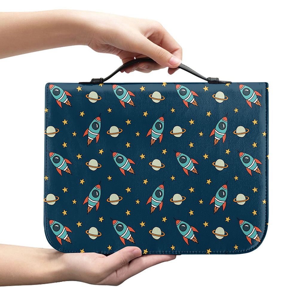 Doodle Rocket Pattern Print Leather Bible Cover