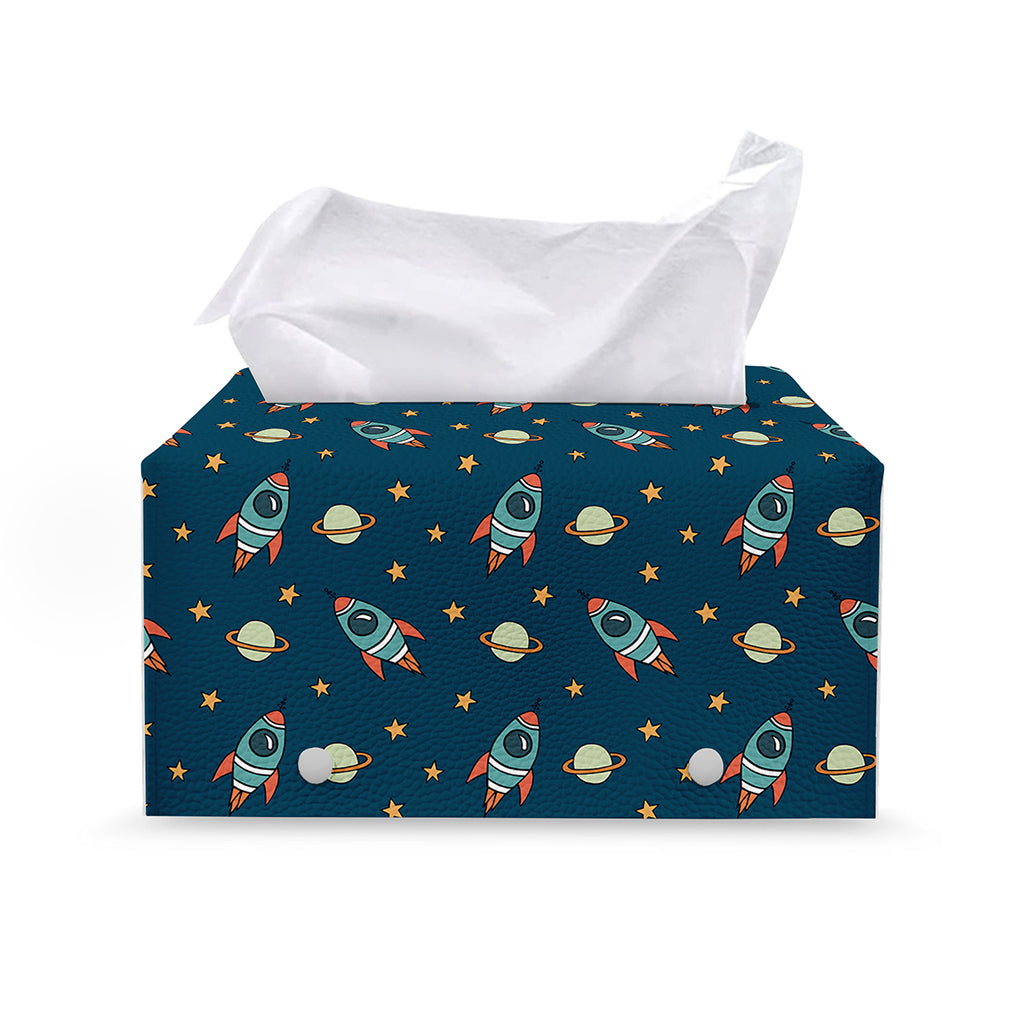 Doodle Rocket Pattern Print Leather Tissue Box Cover