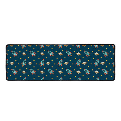 Doodle Rocket Pattern Print Long Kitchen Mat