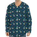 Doodle Rocket Pattern Print Long Sleeve Baseball Jersey