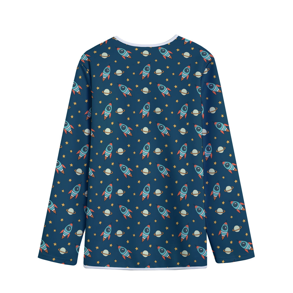 Doodle Rocket Pattern Print Long Sleeve Short Coat