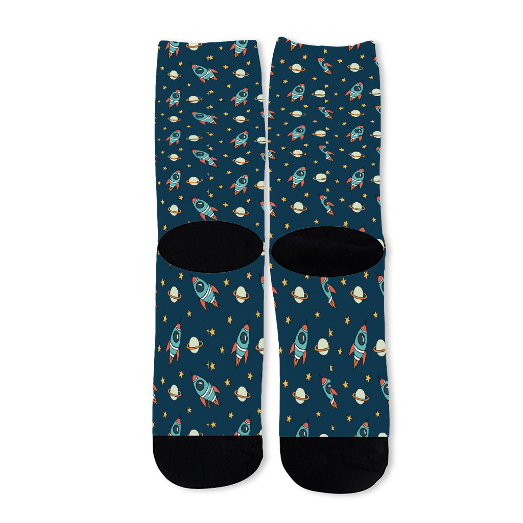 Doodle Rocket Pattern Print Long Socks