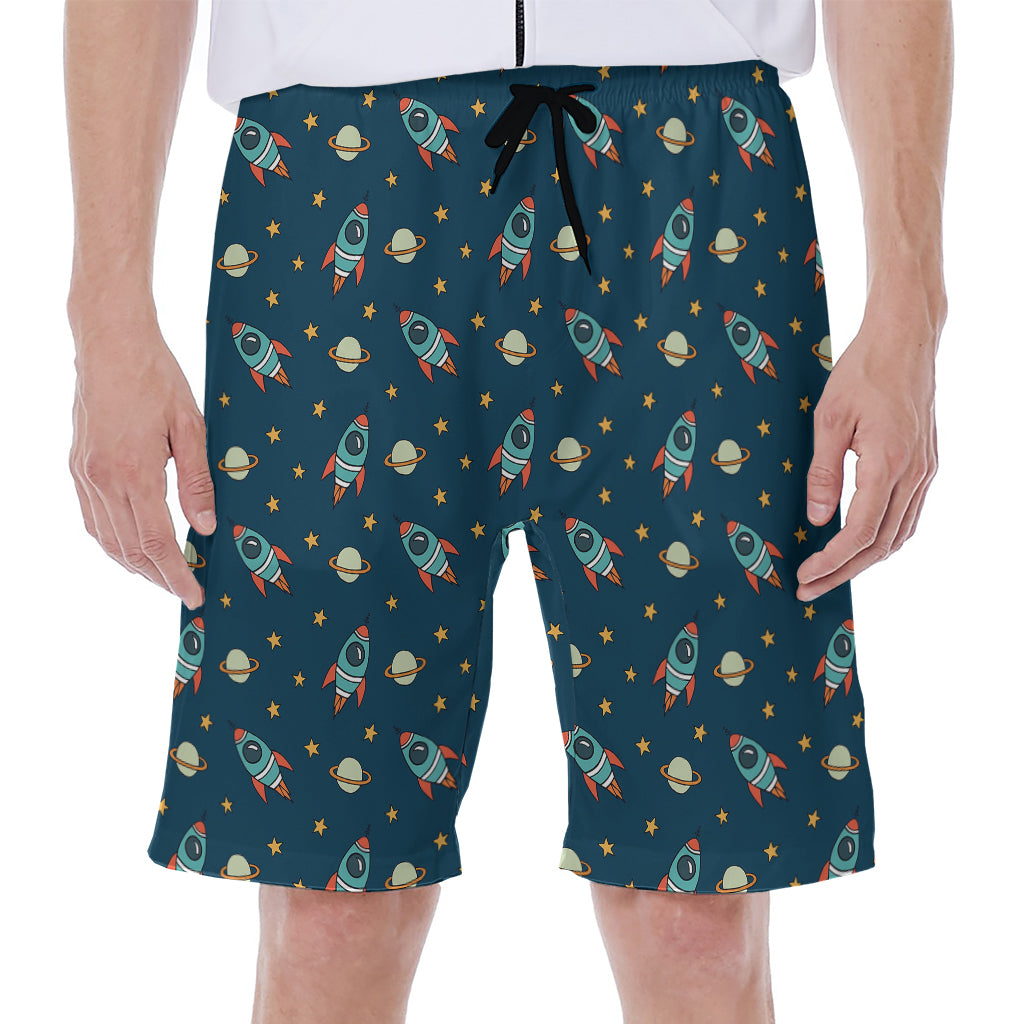 Doodle Rocket Pattern Print Men's Beach Shorts
