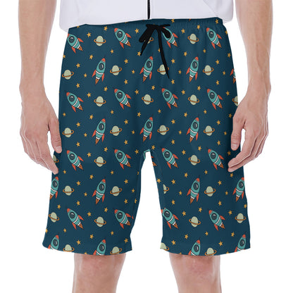 Doodle Rocket Pattern Print Men's Beach Shorts