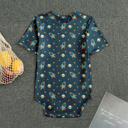 Doodle Rocket Pattern Print Men's Bodysuit