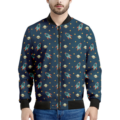 Doodle Rocket Pattern Print Men's Bomber Jacket