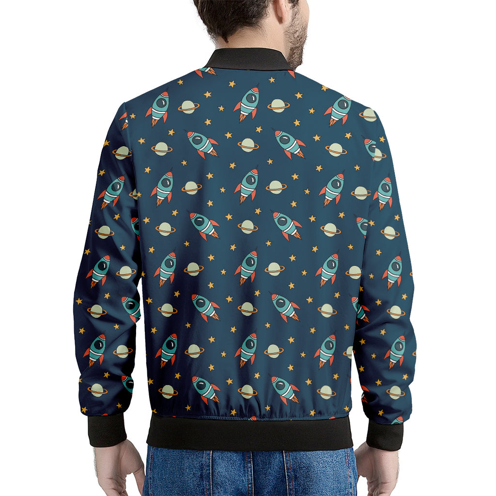 Doodle Rocket Pattern Print Men's Bomber Jacket