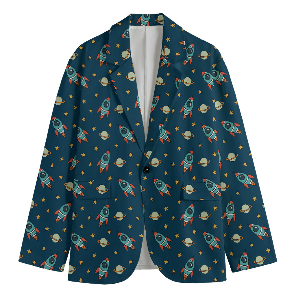 Doodle Rocket Pattern Print Men's Cotton Blazer