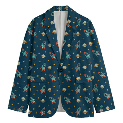 Doodle Rocket Pattern Print Men's Cotton Blazer