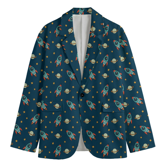 Doodle Rocket Pattern Print Men's Cotton Blazer