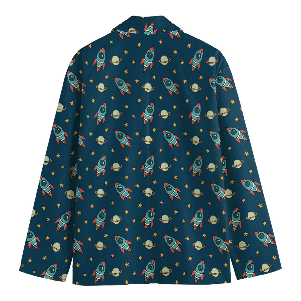 Doodle Rocket Pattern Print Men's Cotton Blazer