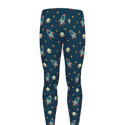 Doodle Rocket Pattern Print Men's leggings