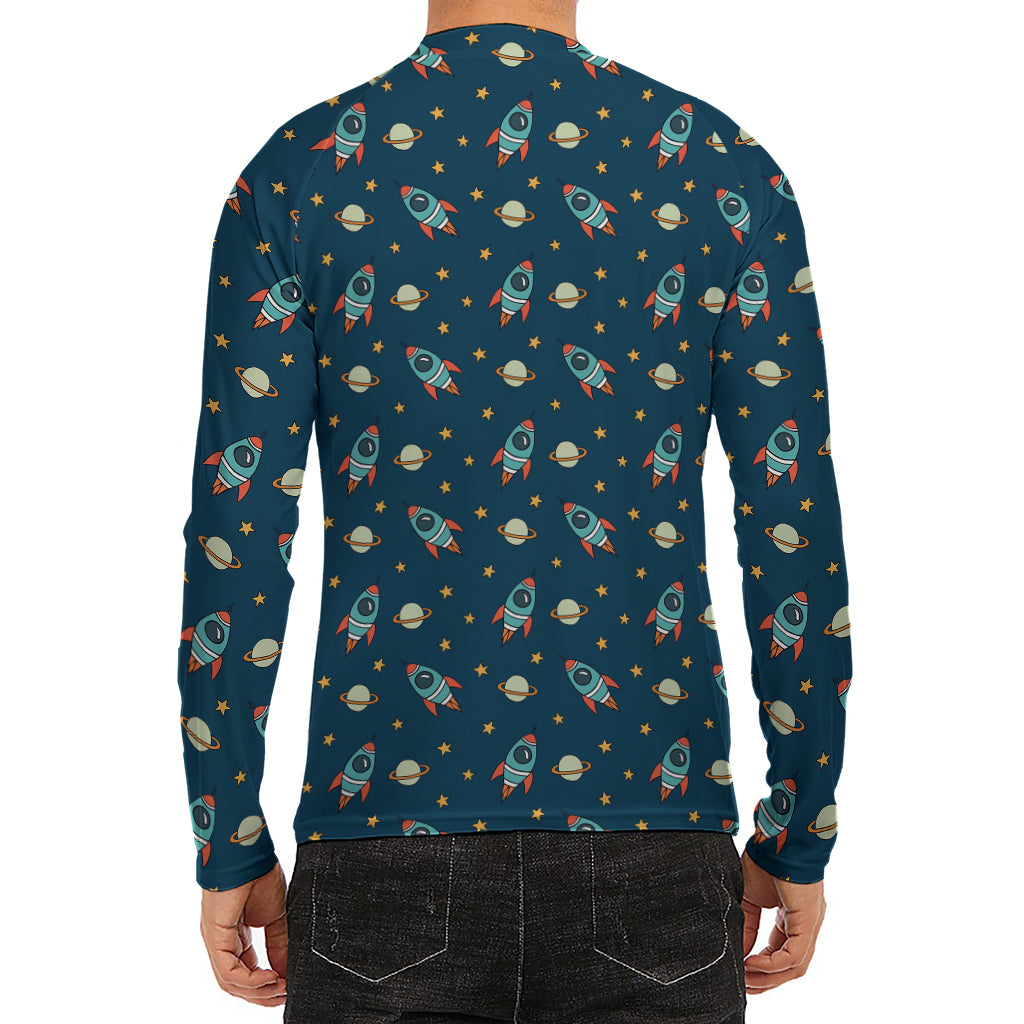 Doodle Rocket Pattern Print Men's Long Sleeve Rash Guard