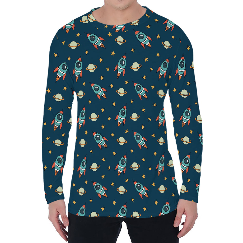 Doodle Rocket Pattern Print Men's Long Sleeve T-Shirt