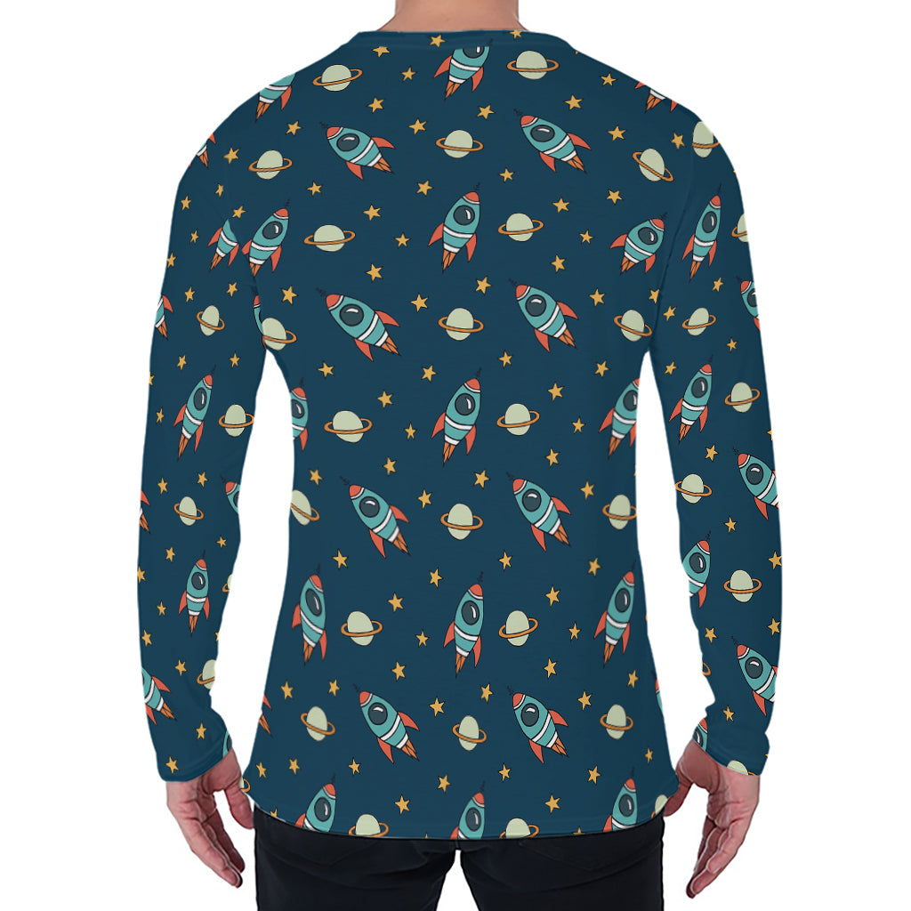 Doodle Rocket Pattern Print Men's Long Sleeve T-Shirt