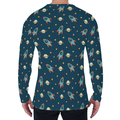 Doodle Rocket Pattern Print Men's Long Sleeve T-Shirt
