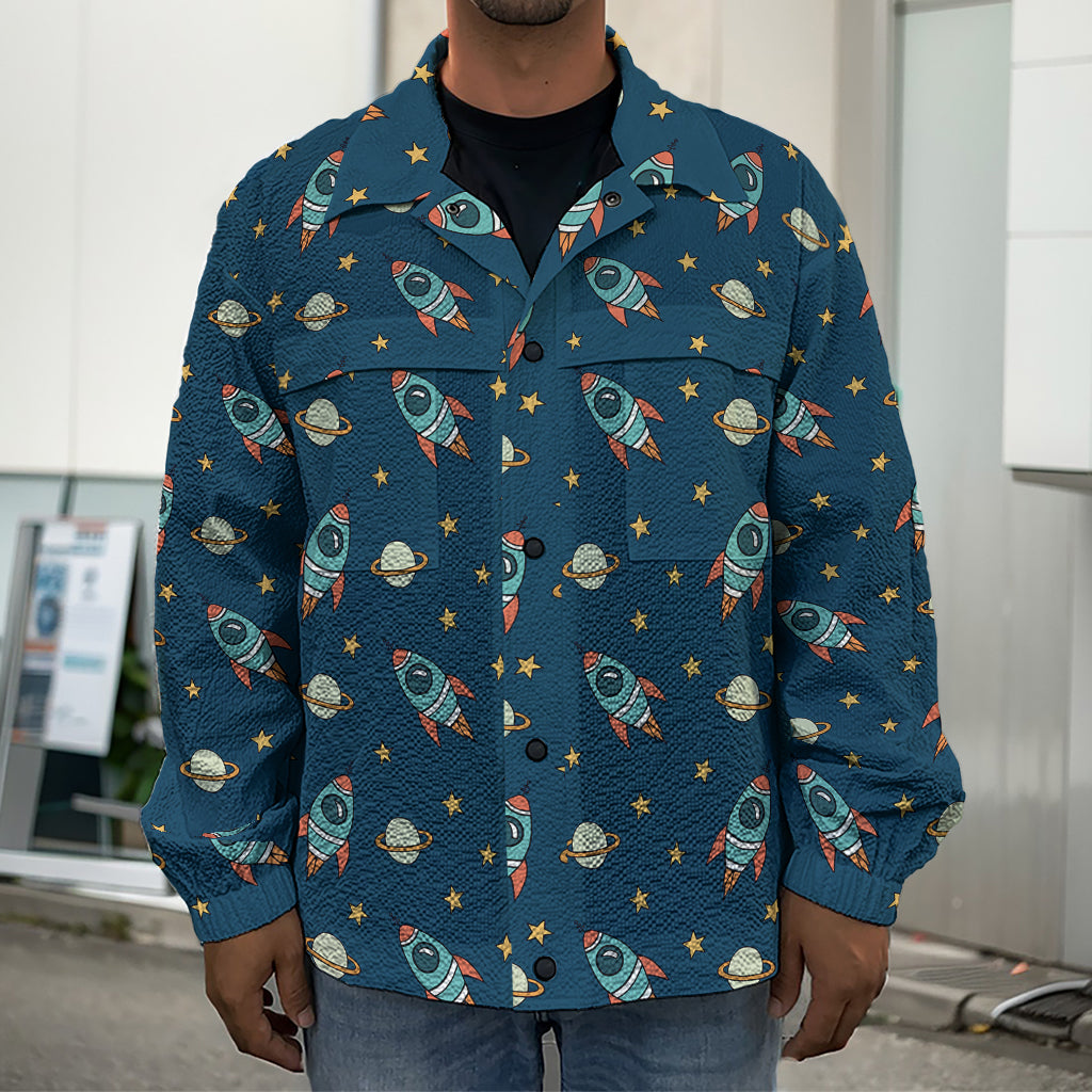 Doodle Rocket Pattern Print Men's Shirt Jacket