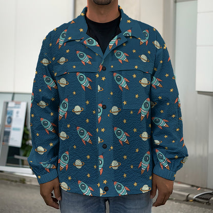 Doodle Rocket Pattern Print Men's Shirt Jacket